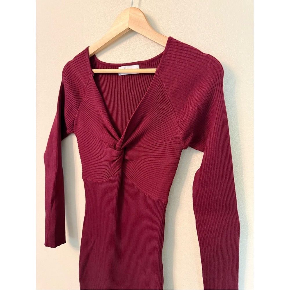 Petal & Pup Wine Ribbed Knit Twist Front Maxi Dress Bodycon - Picture 4 of 11